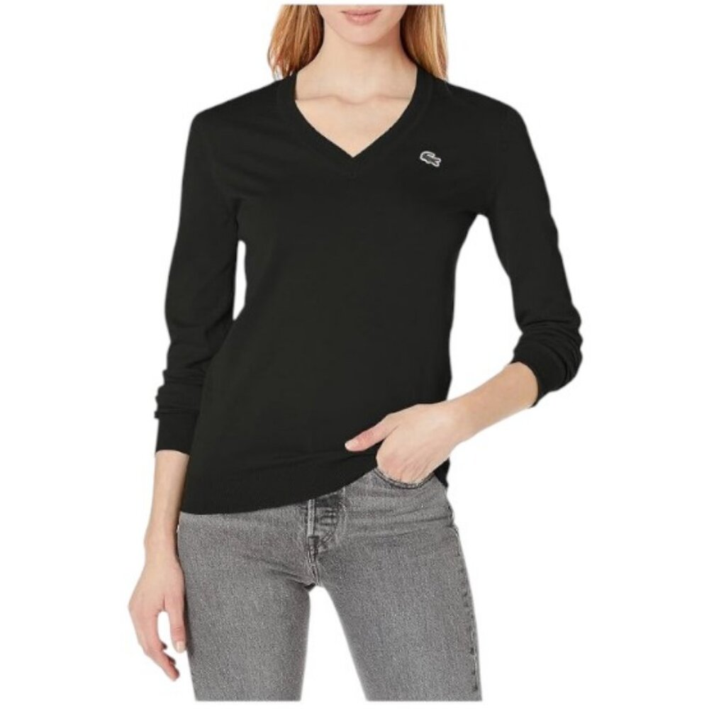 Lacoste black V-neck long sleeve sweater size 44